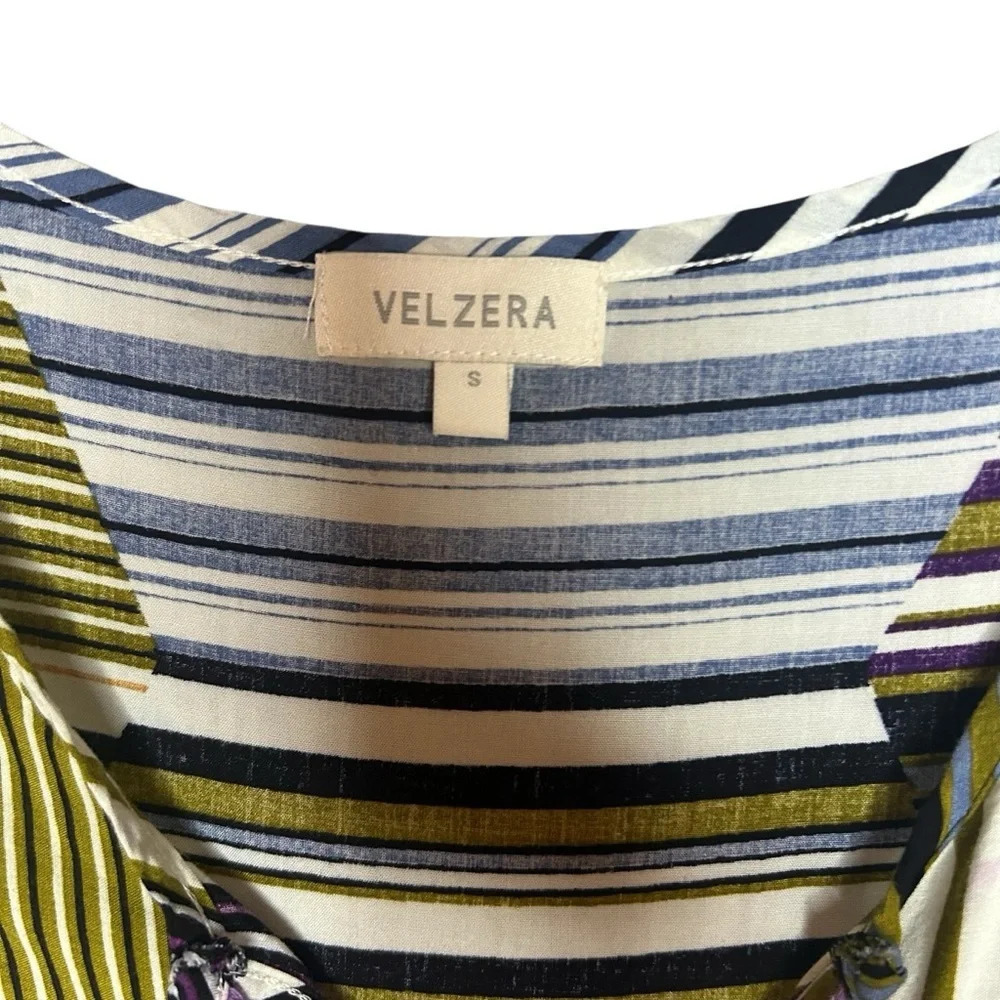 Velzera Boho Striped Tunic Top Small Ruffle Hem Tassel Tie - Picture 7 of 11